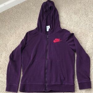 3/$25 Nike Zip Up Hooded Sweatshirt Size L Purple With Pink Logo